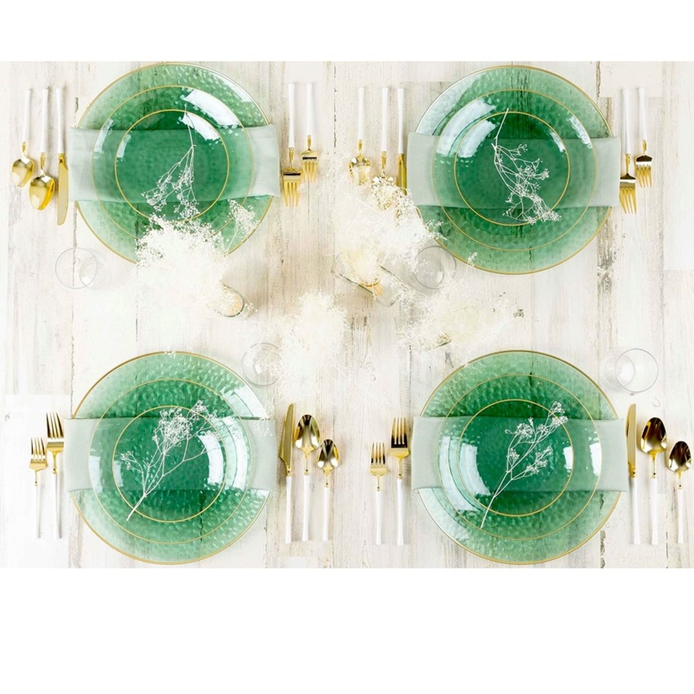Blue Sky Organic 13" Hammered Green Charger Plates - 4 Count | Stylish